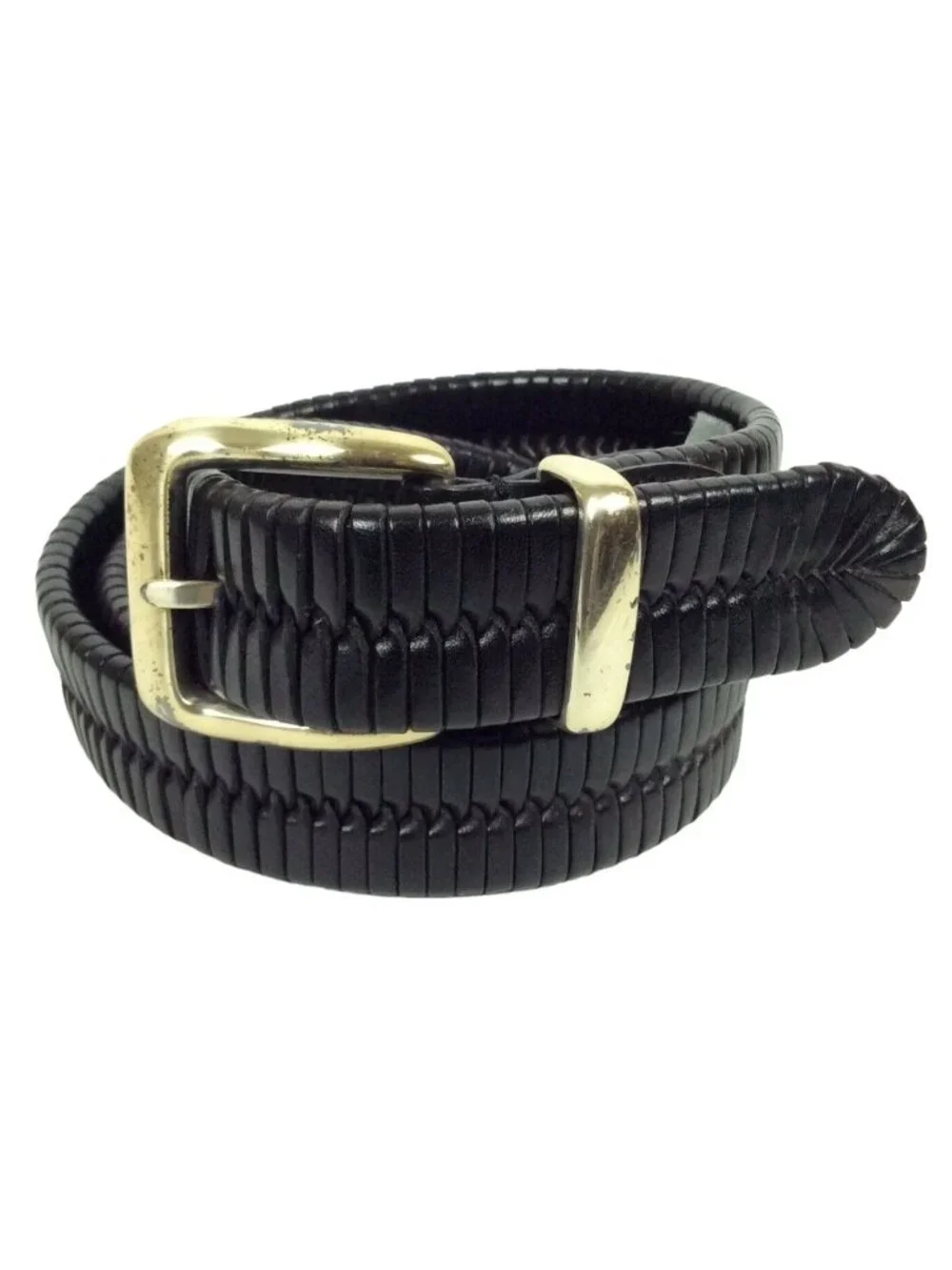 J Ferrar Mens Belt Size 36 Black Leather Lacing Silvertone Buckle Dress Church